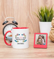 Bir Tek Annem Olsun Kırmızı Kupa Bardak ve Kırmızı Mini Fotoğraf Çerçevesi
