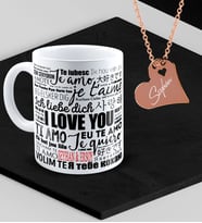 BK Gift Kişiye Özel Sevgililer Temalı Kupa ve Rose Kalp Kolye Set - 78