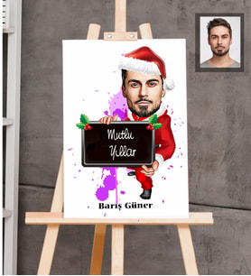 Kişiye Özel Yılbaşı Erkek Karikatürlü Ahşap Tablo 30x47 Model-3