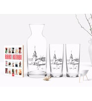 BK Gift Kişiye Özel Renkli Baskılı Kız Kulesi Tasarımlı İkili Rakı Bardağı Karaf ve Cep Kitabı Hediye Seti-2 (Model 1)
