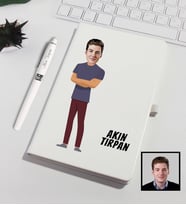 Kişiye Özel Karikatürize Defter Kalem Seti Beyaz 91331