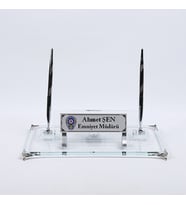 KRİSTAL CAM ALTIN GÜMÜŞ AYAKLI MASA İSİMLİK YENİ İŞ HEDİYESİ OFİS HEDİYE LOGOLU