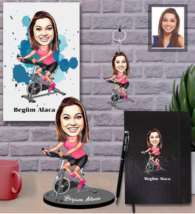 Kişiye Özel Sporcu Karikatürlü 5 li Hediye Seti Bayan-6