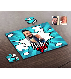 BK Gift Kişiye Özel Baba Oğul Karikatürlü Ahşap Puzzle-4