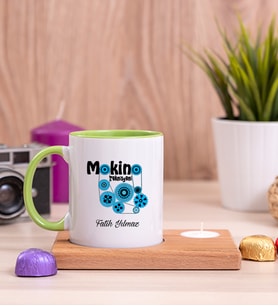 Makine Teknisyeni Ahşap Altlıklı Mumlu Yeşil Kupa Bardak