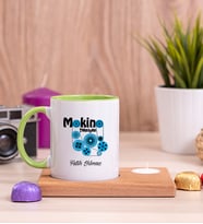 Makine Teknisyeni Ahşap Altlıklı Mumlu Yeşil Kupa Bardak