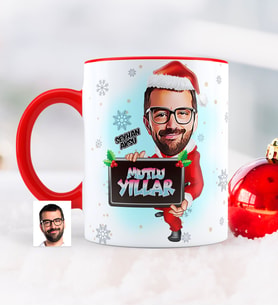 BK Gift Kişiye Özel Yılbaşı Temalı Bay Karikatürlü Kırmızı Kupa Bardak - 1
