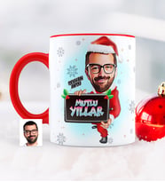 BK Gift Kişiye Özel Yılbaşı Temalı Bay Karikatürlü Kırmızı Kupa Bardak - 1