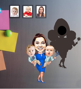 Kişiye Özel Aile Karikatürlü Ahşap Magnet Mod-3