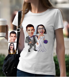 BK Gift Kişiye Özel Evleniyoruz Karikatür Beyaz Bayan Tişört  6