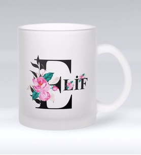 BK Gift Kişiye Özel Harf Buzlu Cam Kupa Bardak-1 (Beyaz)