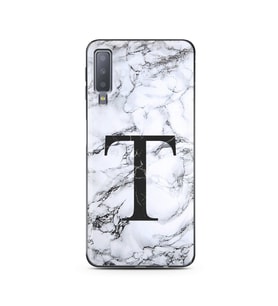 Samsung A7 (2018) Beyaz Mermer Harf Tasarımlı Telefon Kılıfı T-Harfi 