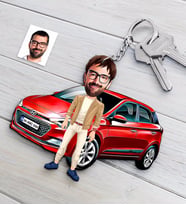 BK Gift Kişiye Özel Bay Hyundai i20 Figürlü Plakalı Ahşap Karikatür Anahtarlık (Beyaz)