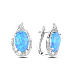 Opal & Zirkon Taşlı J Gümüş Bayan Küpe (Turkuaz)
