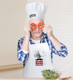 BK Gift Kişiye Özel Muhteşem Baba Erkek Mutfak Önlüğü ve Aşçı Şapkası Seti (Beyaz)