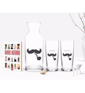 BK Gift Kişiye Özel Renkli Baskılı İsimli İkili Rakı Bardağı Karaf ve Cep Kitabı Hediye Seti-128 (Model 1)