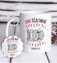 BK Gift Kişiye Özel Sınıf Öğretmeni Beyaz Kupa ve Anahtarlık Hediye Seti-11 (Model 1)