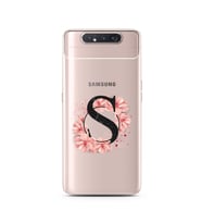 Pembe Çiçekli Harf Tasarım Süper Şeffaf Silikon Telefon Kılıfı Samsung A80 S-Har