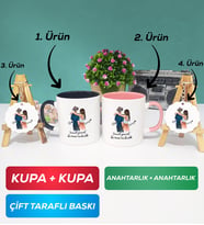 İkili Siyah Pembe Sevgiliye Hediye Bir Ömür Sevgililer Günü Hediyesi Kupa Bardak Anahtarlık Hediye Seti