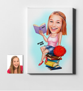 BK Gift Kişiye Özel Bayan Öğrenci Karikatür Kanvas Tablo 50x70cm 1