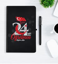 BK Gift Kişiye Özel Bugün Günlerden Öğretmen Siyah Defter Kalem Hediye Seti - 2