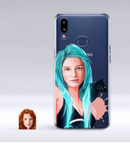 BK Gift Kişiye Özel Kedili Kız Karikatürlü Samsung Galaxy A10s İnce Şeffaf Silikon Telefon Kapağı-1 (Beyaz)