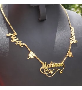 925 Ayar Gümüş 24 Ayar Altın Kaplama 3 Isimli Kolye (Gold)
