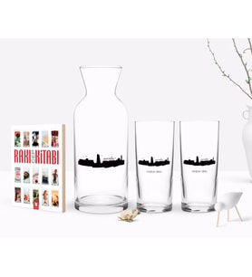 BK Gift Kişiye Özel Renkli Baskılı Mardin Tasarımlı Turistik İkili Rakı Bardağı Karaf ve Cep Kitabı Hediye Seti-2 (Model 1)