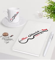 BK Gift Kişiye Özel Bas Gitarist Beyaz Defter Kalem Türk Kahvesi Fincanı Seti-2 (Model 1)