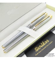 Scrikss 722W Gold Krom Dolma Kalem + Roller Kalem Seti  Scrikss Oscar  İsme Özel Kalem  Hediye Kalem
