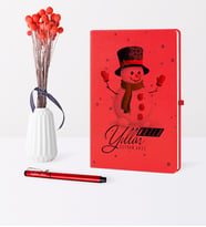 BK Gift Kişiye Özel Yılbaşı Mutlu Yıllar Temalı Kırmızı Defter Kalem Seti - 16