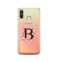 Pembe Çiçekli Harf Tasarım Süper Şeffaf Silikon Telefon Kılıfı Samsung A60 B-Har
