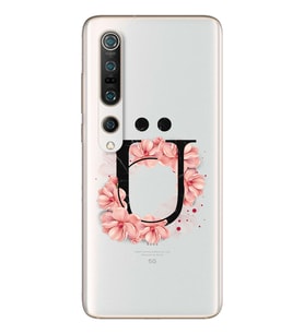 Pembe Çiçekli Harf Tasarım Süper Şeffaf Silikon Telefon Kılıfı Xiomai Mi10- Mi 1