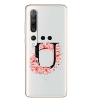Pembe Çiçekli Harf Tasarım Süper Şeffaf Silikon Telefon Kılıfı Xiomai Mi10- Mi 1