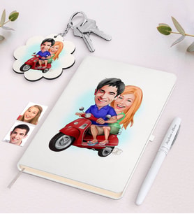 BK Gift Kişiye Özel Sevgili Karikatürlü Beyaz Defter Kalem ve Anahtarlık Hediye Seti-10 (Model 1)