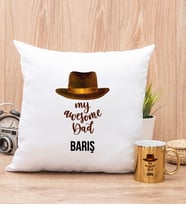 Awesome Dad Babaya Hediye Yastık ve Gold Kupa Bardak