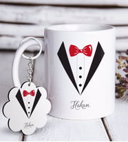 BK Gift Kişiye Özel Damat Beyaz Kupa ve Anahtarlık Hediye Seti (Model 1)