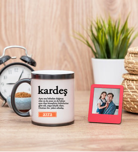 Kardeş Kelime Anlamı Sihirli  Kupa Bardak ve Kırmızı Mini Çerçeve