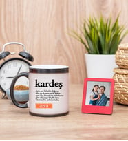 Kardeş Kelime Anlamı Sihirli  Kupa Bardak ve Kırmızı Mini Çerçeve