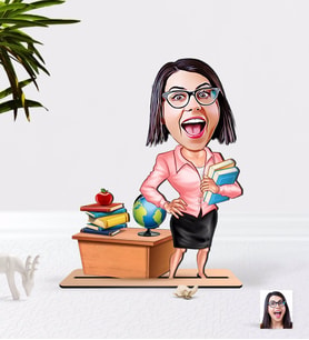 BK Gift Kişiye Özel Bayan Öğretmen Karikatürlü Ahşap 3D Biblo-5 (Beyaz)