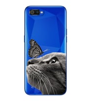 Kedi Kelebek Tasarımlı Süper Şeffaf Silikon Telefon Kılıfı Oppo Realmi C2