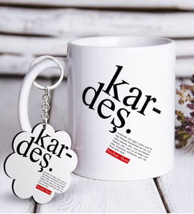 BK Gift Kişiye Özel Kardeş Anlamı Beyaz Kupa ve Anahtarlık Hediye Seti (Model 1)