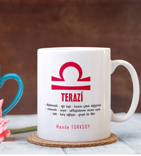 BK Gift Kişiye Özel Terazi Burcu Beyaz Kupa Bardak