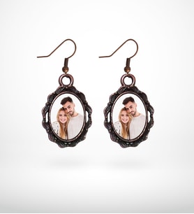 BK Gift Kişiye Özel Fotoğraflı Antik Bakır Yaldız Küpe Model 4