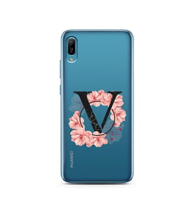 Pembe Çiçekli Harf Tasarım Süper Şeffaf Silikon Telefon Kılıfı Huawei Y6 2019 V-