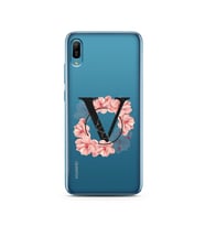 Pembe Çiçekli Harf Tasarım Süper Şeffaf Silikon Telefon Kılıfı Huawei Y6 2019 V-