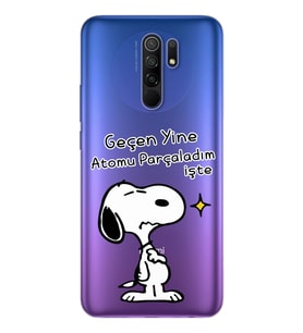 Snoopy Tasarımlı Süper Şeffaf Silikon Telefon Kılıfı Xiomai Redmi 9