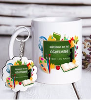 BK Gift Kişiye Özel Dünyanın En İyi Öğretmeni Beyaz Kupa ve Anahtarlık Hediye Seti-26 (Model 1)