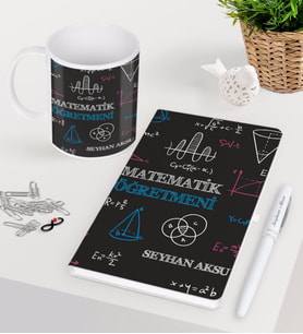 BK Gift Kişiye Özel Matematik Öğretmeni Beyaz Defter Kalem Kupa Seti-11 (Model 1)