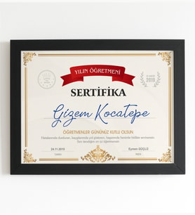 Öğretmenler Günü Sertifika Kişiye Özel Tasarım Tablo Çerçeve 21x30 cm